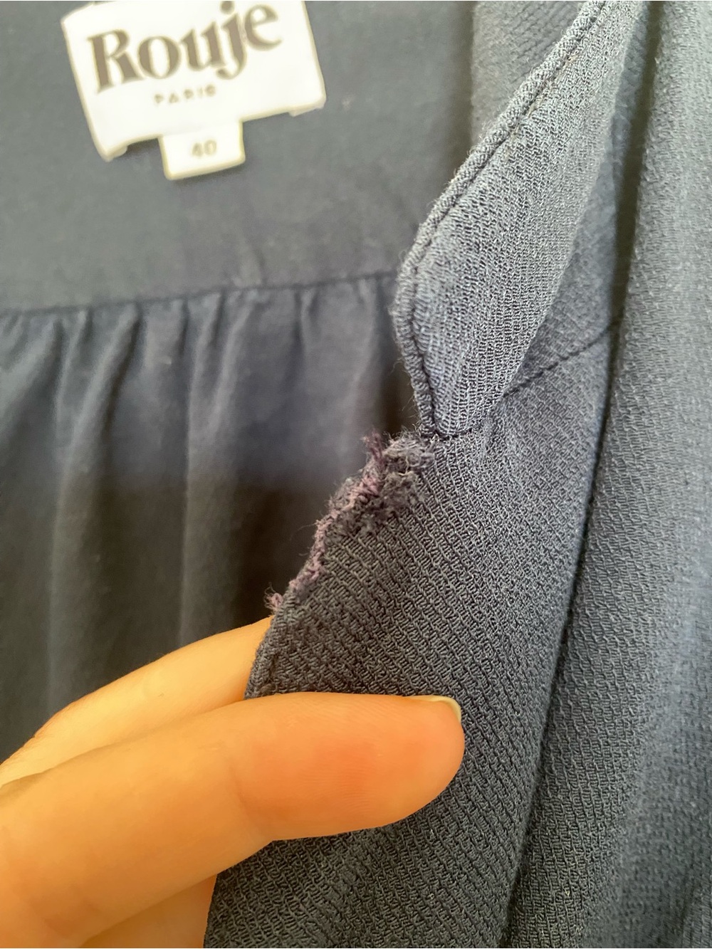 Rouje Navy Cropped Wrap Blouse with Notched Lapel - Picture 6 of 7